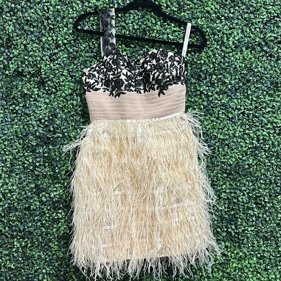 JJ's House Sheath/Column One-Shoulder Feather Cocktail Dress - Picture 3 of 16